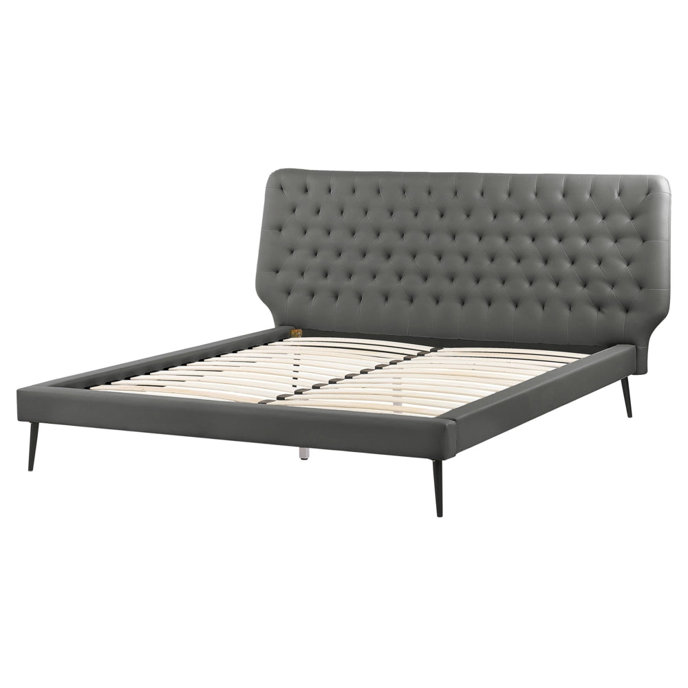 Letto rivestimento in ecopelle grigia 160 x 200 cm Testiera capitonné dal design moderno