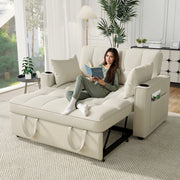 Divano letto multifunzione con portabicchieri e tasche in velluto beige