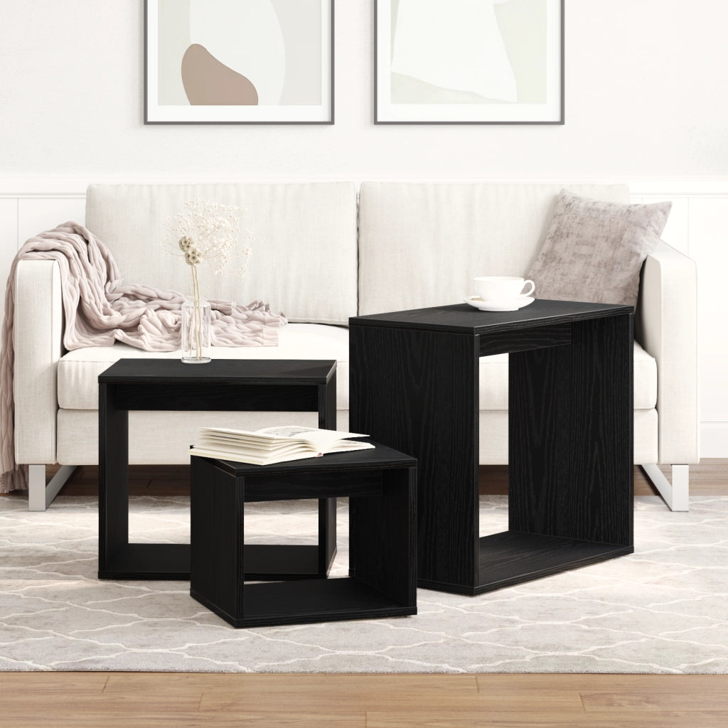 Tavolini Nesting 3 pz in Legno di Quercia Nera
