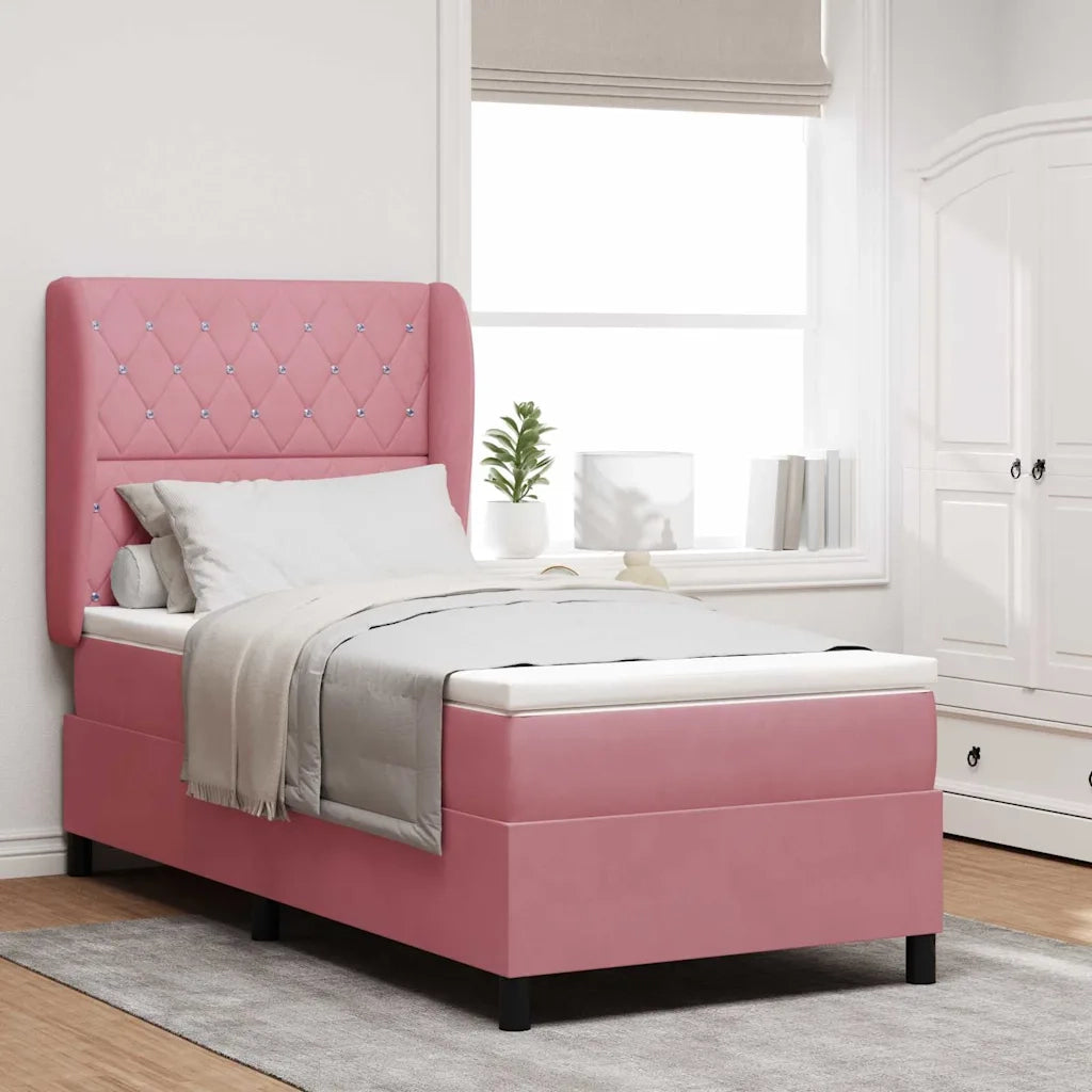 Letto a molle con materasso Rosa 190 x 90 cm Velluto 3340855