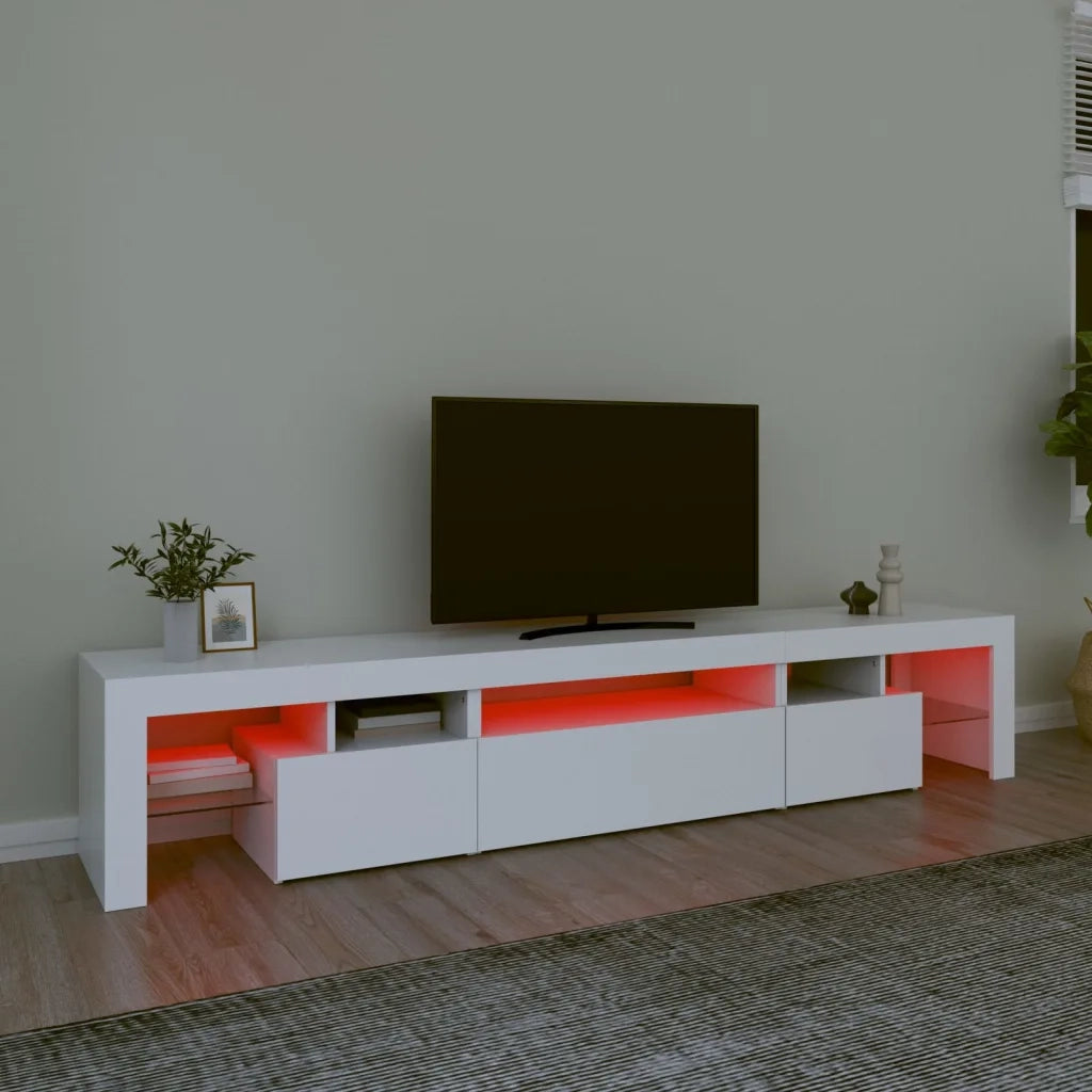 Mobile Porta TV con Luci LED-Credenza TV Bianco 215x36,5x40 cm