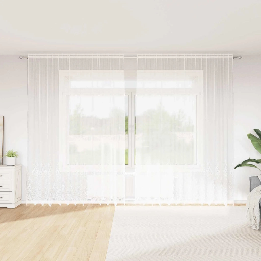 Tenda in Pizzo con tende Bianco 280 x 300 cm Poliestere 4107785
