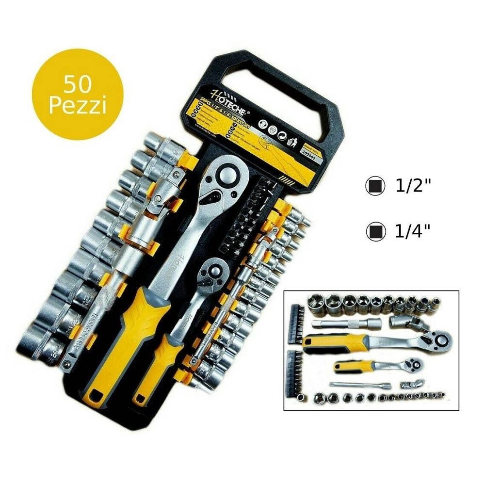 Trade Shop - Set Chiavi A Bussola Con Cricchetto Reversibile Prolunghe 50 Pezzi 1/4" 1/2" -