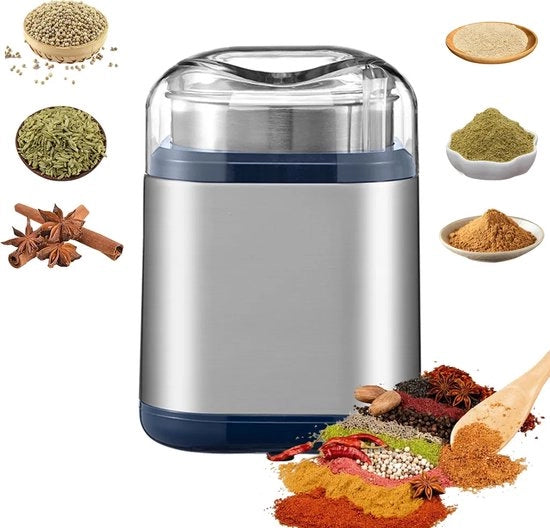 Molinello per caffè, mola elettrica per uso domestico, può macinare cereali e spezie, multifunzionale, realizzato in acciaio inox, portatile e silenzioso.