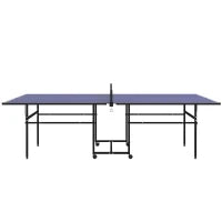 Tavolo da Ping Pong Pieghevole per Interni con Ruote Girevoli, Rete, Racchette e Palline, Blu