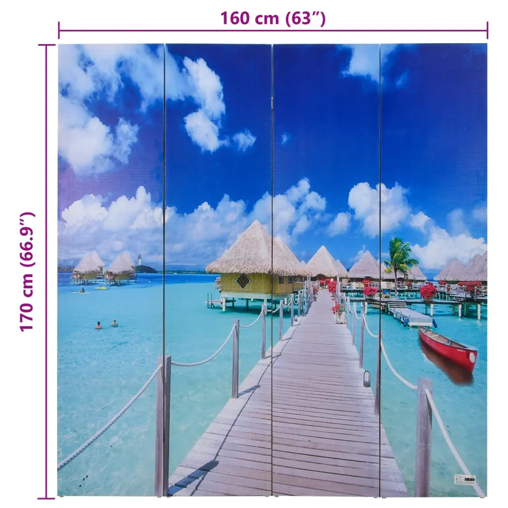 Paravento Pieghevole 160x170 cm con Stampa Spiaggia 240476
