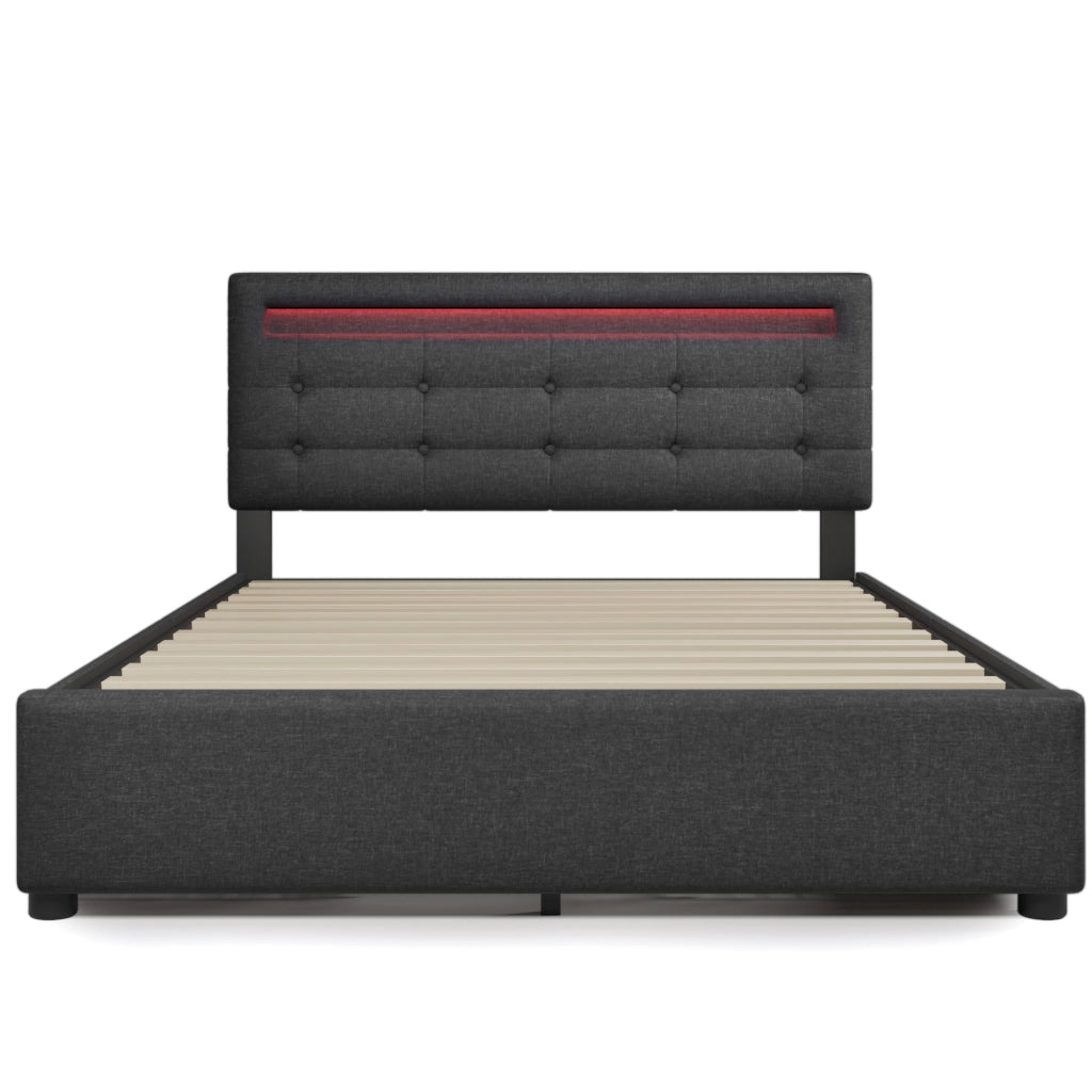 letto con 4 cassetti lino grigio 150 x 208 cm