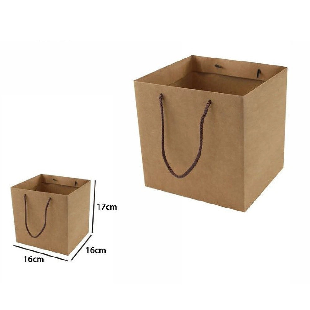 Trade Shop - Set 3 Pz. Buste Busta Borsa Da Regalo Marrone 16x16x17cm Manici In Corda 69249 -