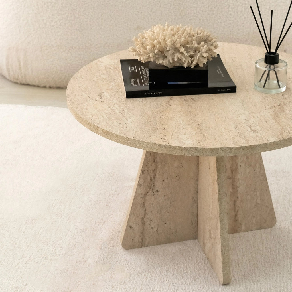 Armanda, Tavolino da Salotto Forma Rotondo, 60x60x40h cm Beige Marmo