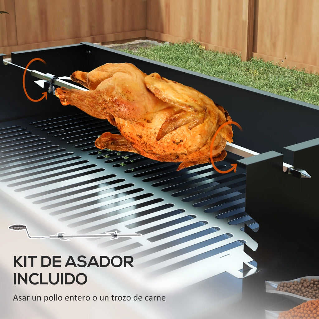 Barbacoa Portatile con Girarrosto ¨C zephmum ¨C Grigio 118x32x90 cm