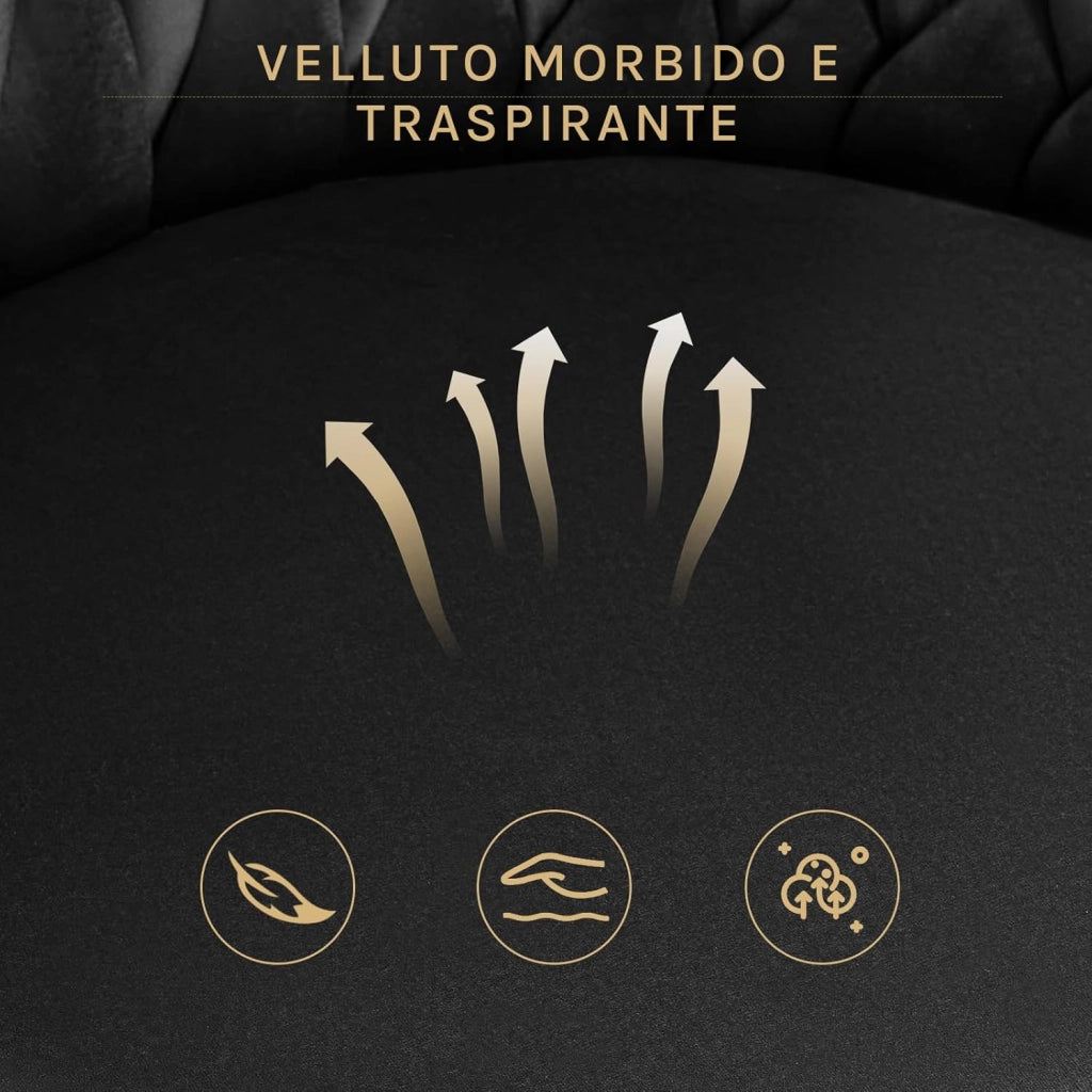 Sedie da Pranzo Girevoli Set di 4, Sedie da Cucina Ergonomiche Imbottite con Gambe in Metallo, Seduta in Velluto per Cucina, Soggiorno, Balcone, Nero, EZS84sz-4
