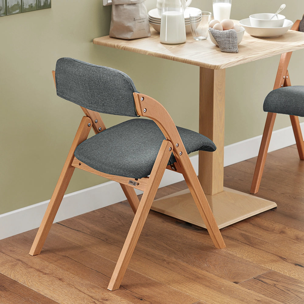 SoBuy FST92-SGx2, Sedia Pieghevole in Legno Set da 2 Poltrona Imbottita da Cucina, Sedie da Interno per Ufficio, Balcone, Giardino - Sedie Pieghevoli Salvaspazio Richiudibili in Faggio, Grigio Scuro