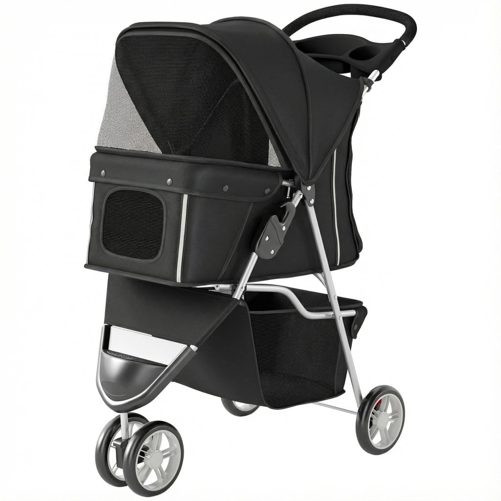 Carrello per Cani Pieghevole con Cestino e Cuscino ¨C zephmum ¨C Nero