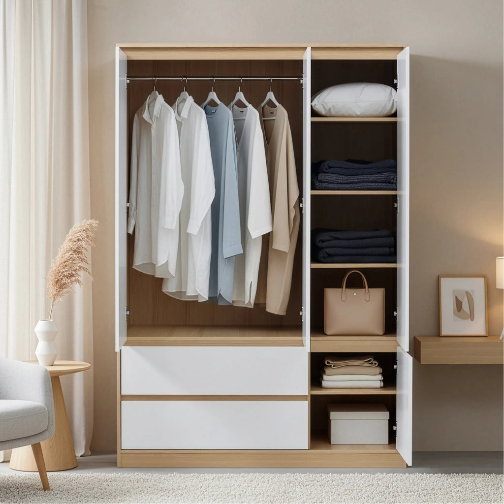 Armadio Guardaroba Bastheim con 6 Scomparti 176 x 120 x 52 cm Effetto Rovere [en.casa]