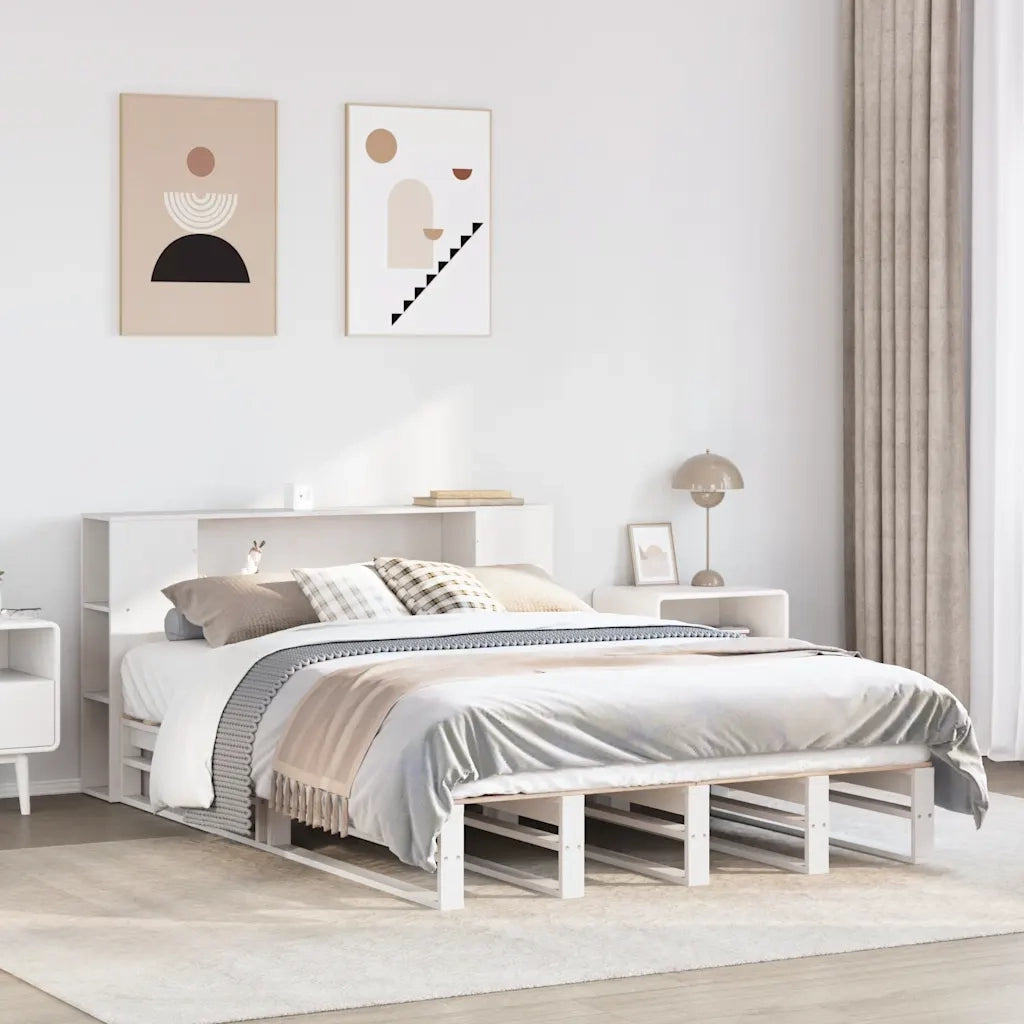 Letto Libreria senza Materasso-Struttura Letto con contenitore Bianco 140x200 cm Legno Massello 947058