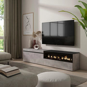 Mobile TV, 200x35x45cm, soggiorno, Per TV fino a 80", Camino elettrico, grigio cemento RF2229