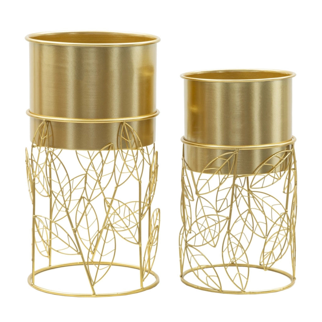 Set di 2 Vasi per Piante VKH393, Oro, Metallo, 23x23x43 cm