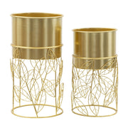 Set di 2 Vasi per Piante VKH393, Oro, Metallo, 23x23x43 cm