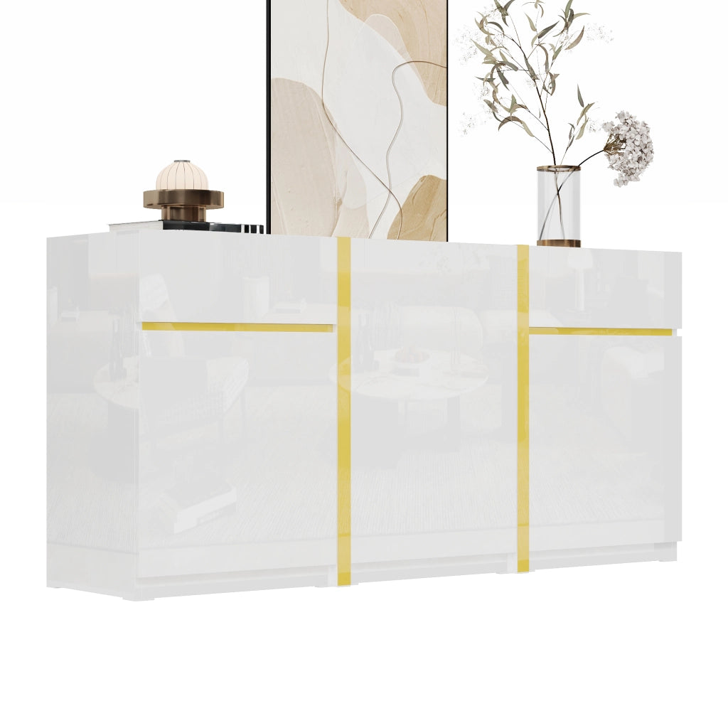 Credenza con 3 ante e 2 cassetti; ripiani regolabili - per soggiorno - 160×40×78 cm - bianco