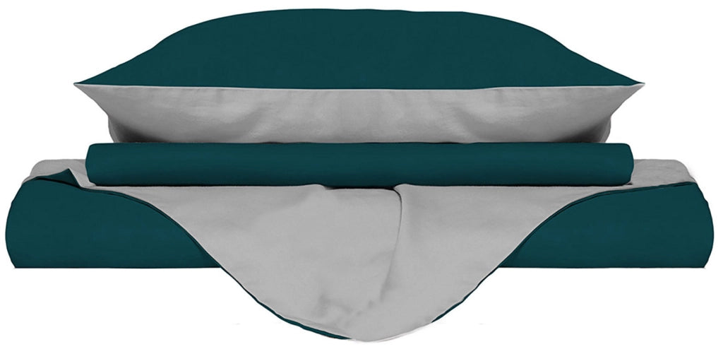 Copripiumino con Sacco e Federe Doubleface Verde Petrolio/Grigio Chiaro 1 Piazza e Mezzo