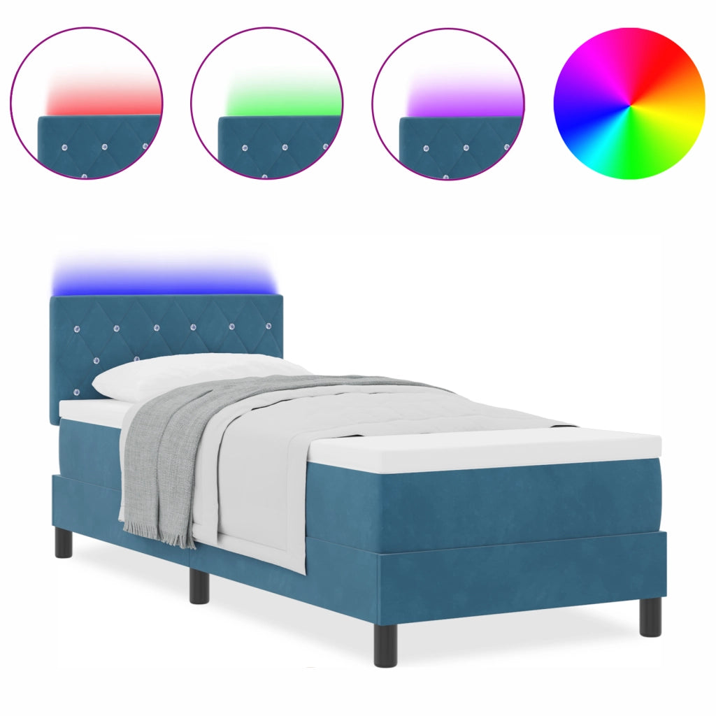 Letto Box Spring con Materasso e LED Blu Scuro 80x200 cm Velluto