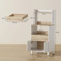 Mobiletto per Microonde in Legno con Mensola, Ripiano Aperto, Cassetto e Armadietto, 60x40x131 cm, Bianco