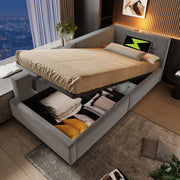 LETTO Tagesbett 90x190 cm in velluto grigio con lampada da lettura e USB-C