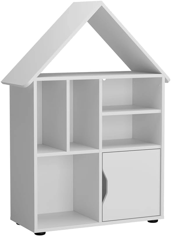 Scaffale per bambini Estell, Bianco, 71 x 148.4 cm, con ripiani aperti per la conservazione dei giocattoli