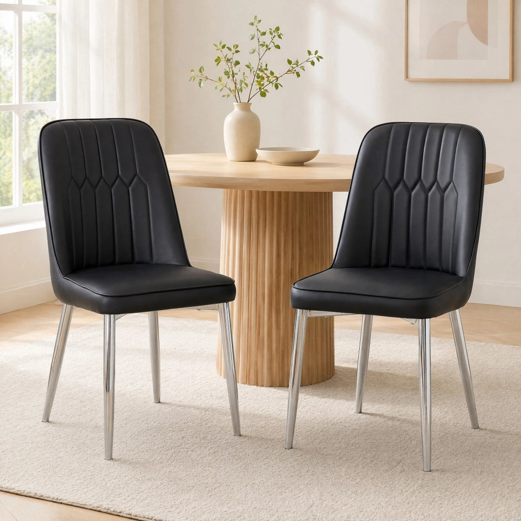 SEDIA DA PRANZO NERA IN PU CON GAMBE IN METALLO ARGENTO 89 CM