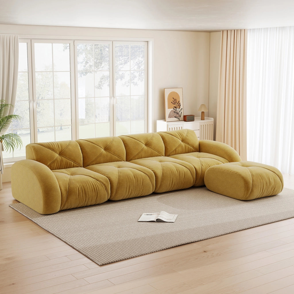 Divano angolare modulare a 4 posti senza montaggio con base antiscivolo in chenille gialla 358 × 171 × 76 cm