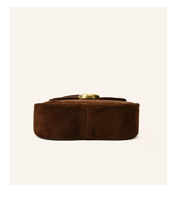 Borsa da donna in vera pelle, velluto satinato, marrone