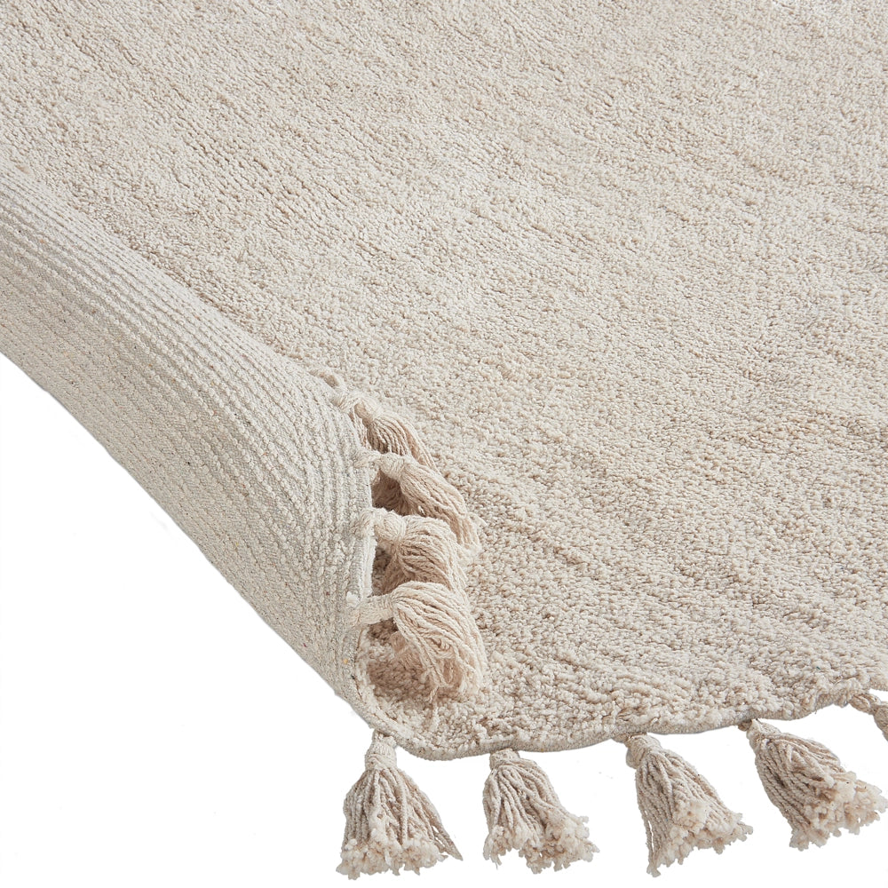 Tappeto rotondo in cotone beige 120 cm  stile boho per soggiorno e cameretta
