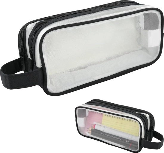 Etui trasparente con 2 compartimenti - per matite e strumenti da disegno - attrezzature per la scuola d'arte - nero - stile semplice Etui per ragazzi