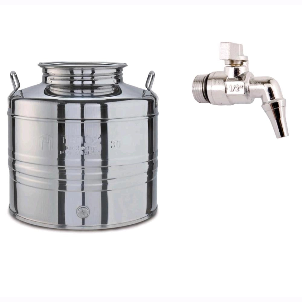 Contenitore Bidone Fusto In Acciaio Inox per Olio 50 Litri con Rubinetto