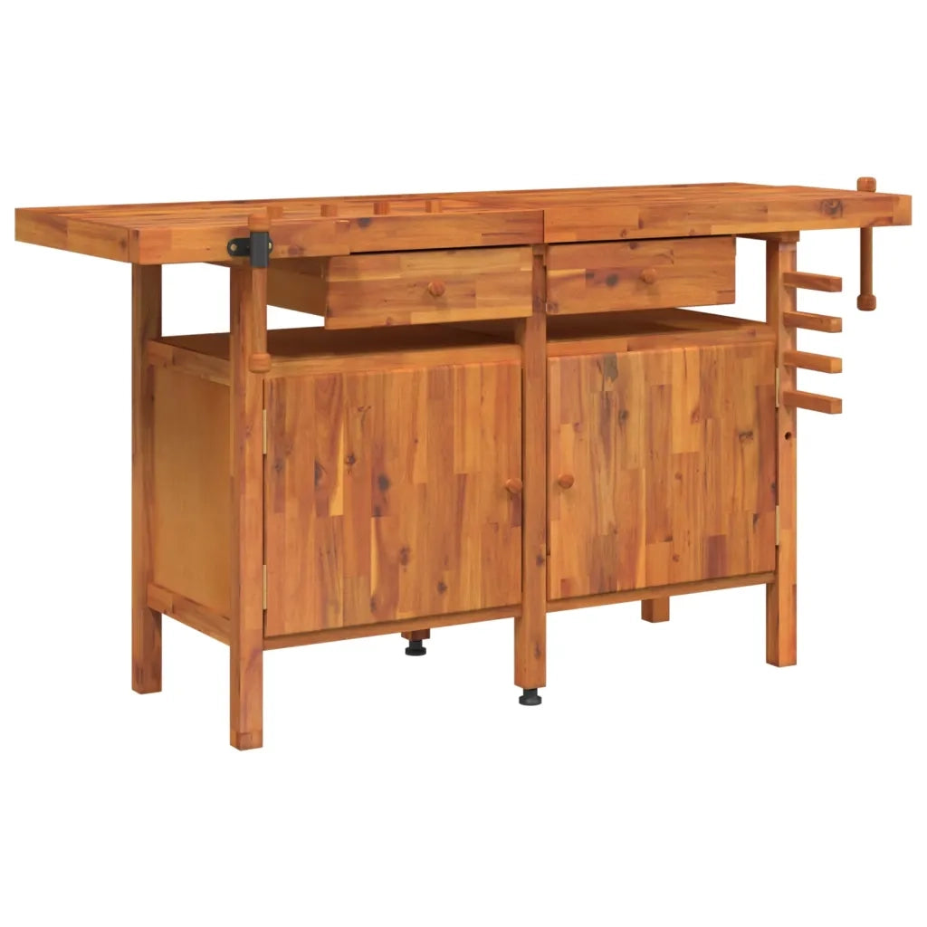Banco Lavoro Cassetti e Morse 162x62x83cm Legno Massello Acacia 153324