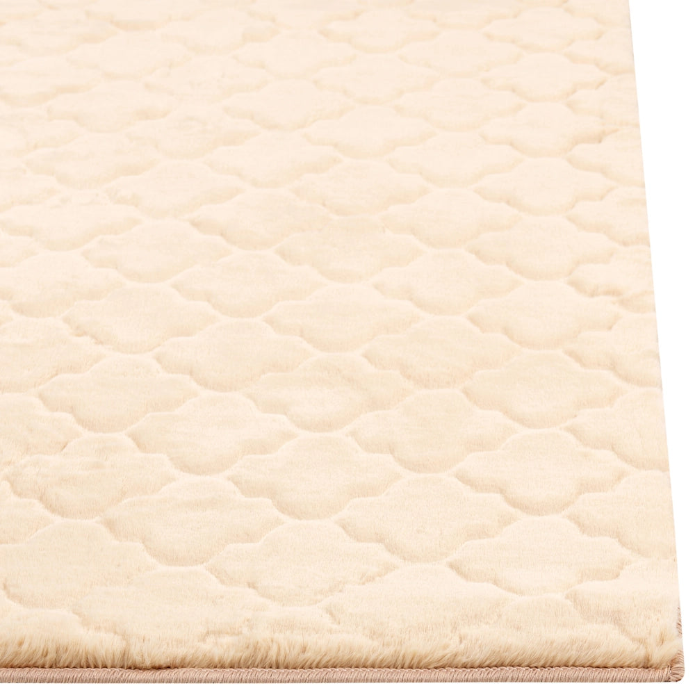 Tappeto in pelle sintetica di coniglio beige 80 x 150 cm motivo a rete soggiorno camera da letto