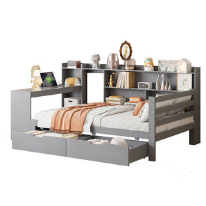 Divano letto-Xylo-90x200 cm-scrivania, scaffali, grigio