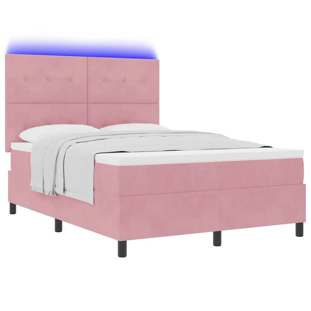 Letto a Sorgente LED con materasso Rosa 160 x 200 cm Tessuto