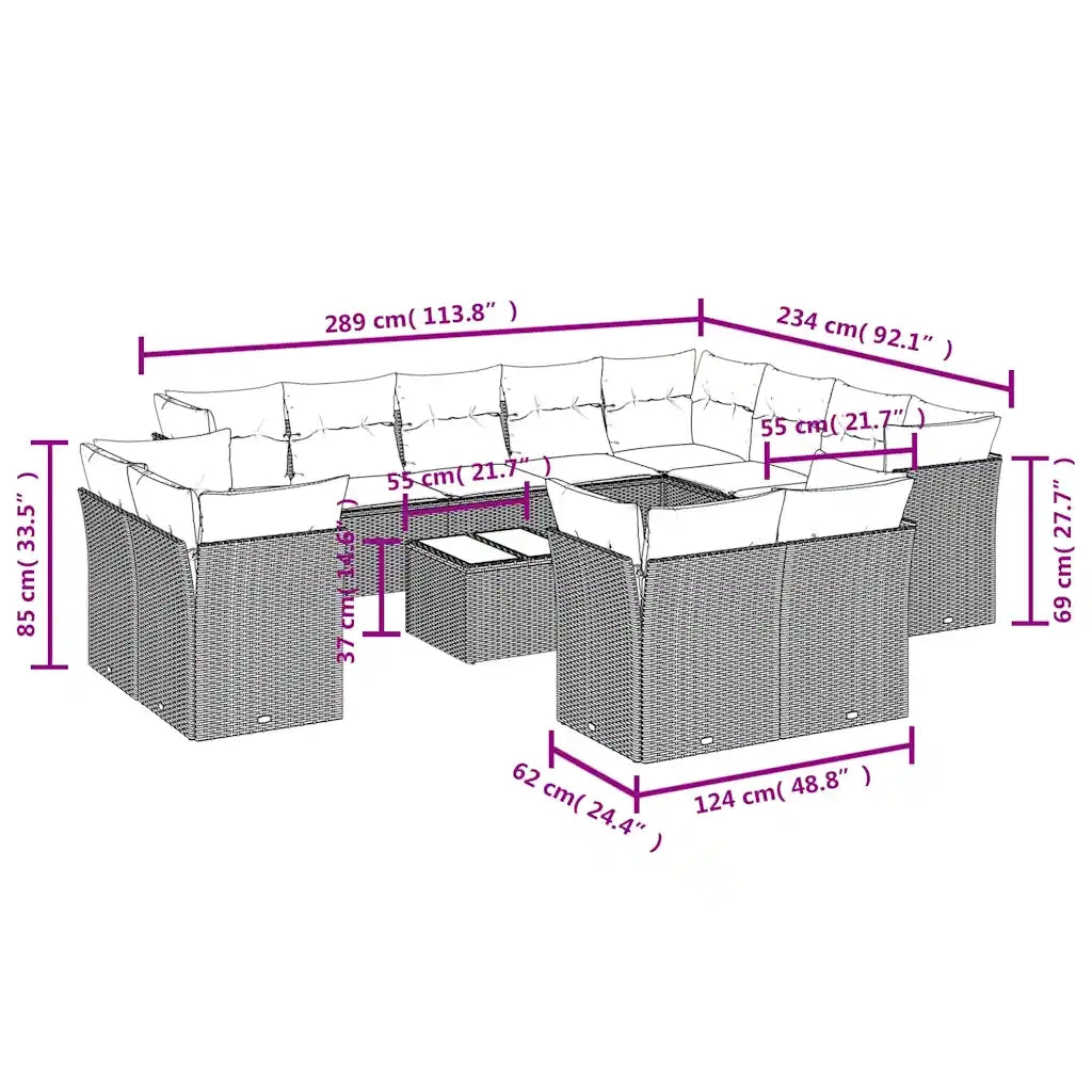 Set Divani da Giardino 13 pz con Cuscini Marrone in Polyrattan