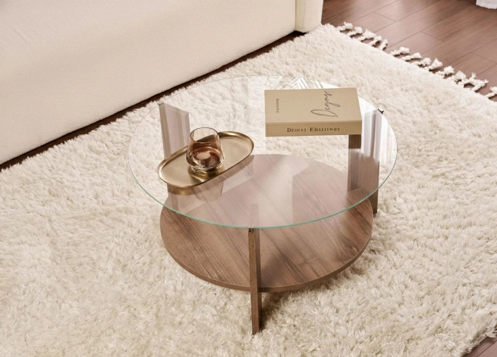 Canevino, Tavolino da Salotto Forma Rotondo, 75x75x40h cm Marrone Noce