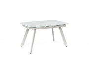 Tavolo allungabile Phil moderno con top in vetro temperato extra white e struttura in metallo grigio chiaro, 140/175/210 cm - Phil