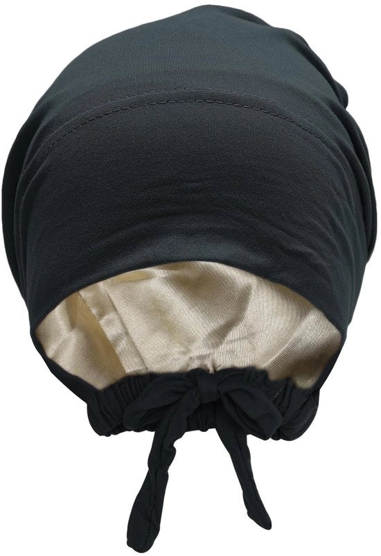 Cappuccio Antislip con Interno in Satin - Chiusura a Maglia - Colore Uniforme Grigio Scuro - Unico Modello - Circonferenza del Capo circa 58cm - Con Cappuccio