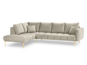 Cosmopolitan Design - Divano angolare sinistro "Hastings" 5 posti in velluto beige 