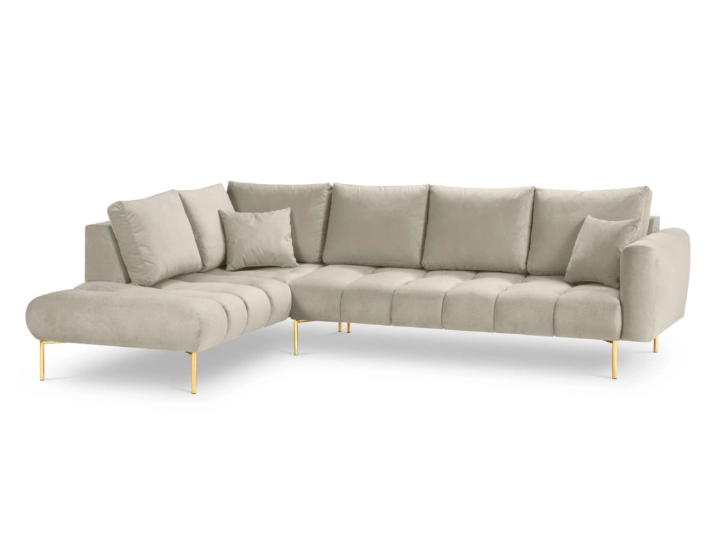 Cosmopolitan Design - Divano angolare sinistro "Hastings" 5 posti in velluto beige 
