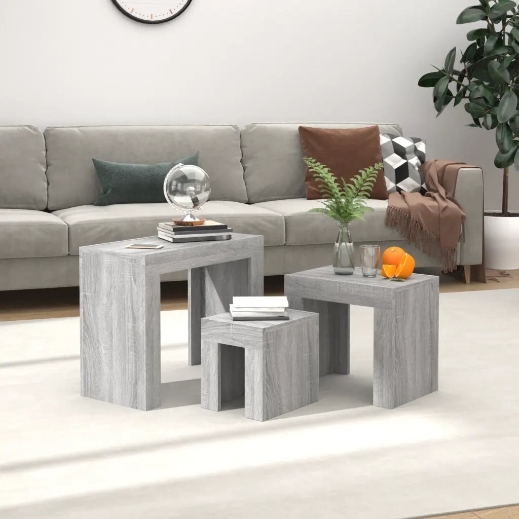Tavolini Salotto Impilabili 3pz Grigio Sonoma Legno Multistrato cod mxl 23004