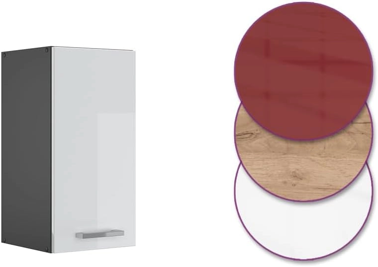 Pensile da cucina R-Line, Bianco lucido, 30 cm, per la libera combinazione all'interno di sistemi cucina modulari