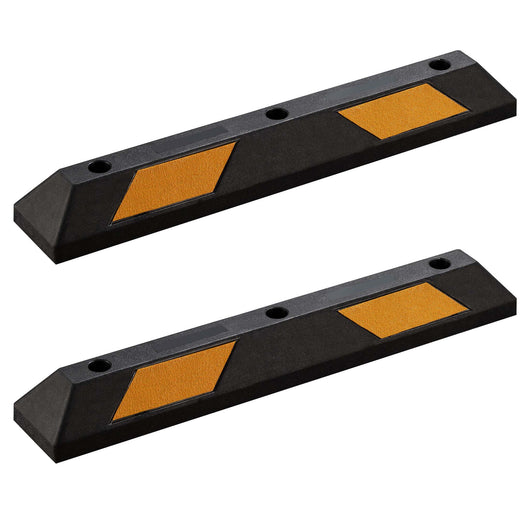 Delimitatore di parcheggio, 2 battiruota in gomma 900x150x100mm con fasce rifrangenti, Fermaruota