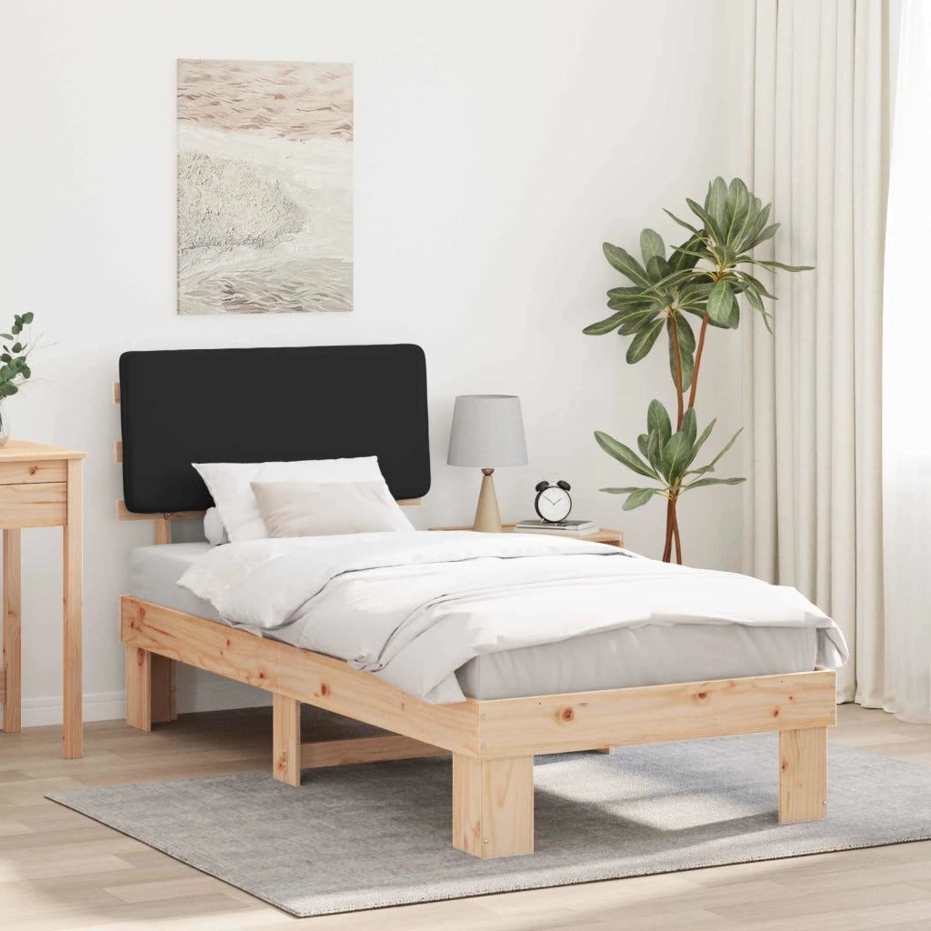Letto con Testiera Rivestita Nero 90 x 200 cm Pino massello 877376