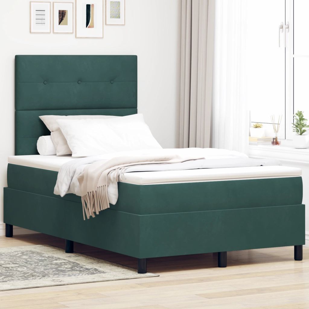 Letto Box Spring con Materasso e LED Verde Scuro 120x190 cm Velluto