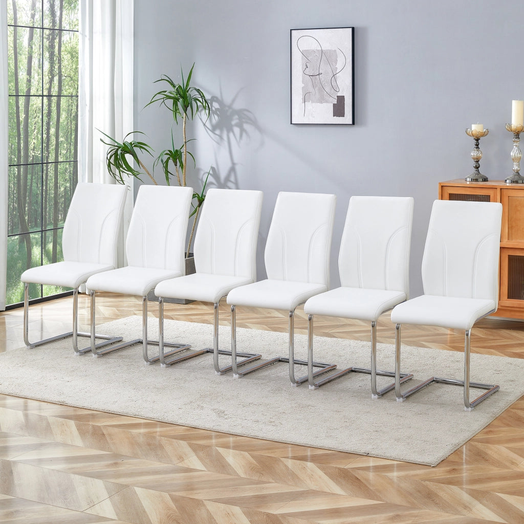 Sedia da pranzo con seduta imbottita e schienale confortevole per cucina e sala da pranzo in PU bianco